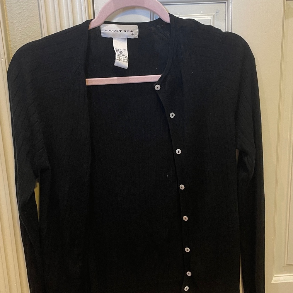 August Silk Women's Classic Black Button-Up Cardigan
